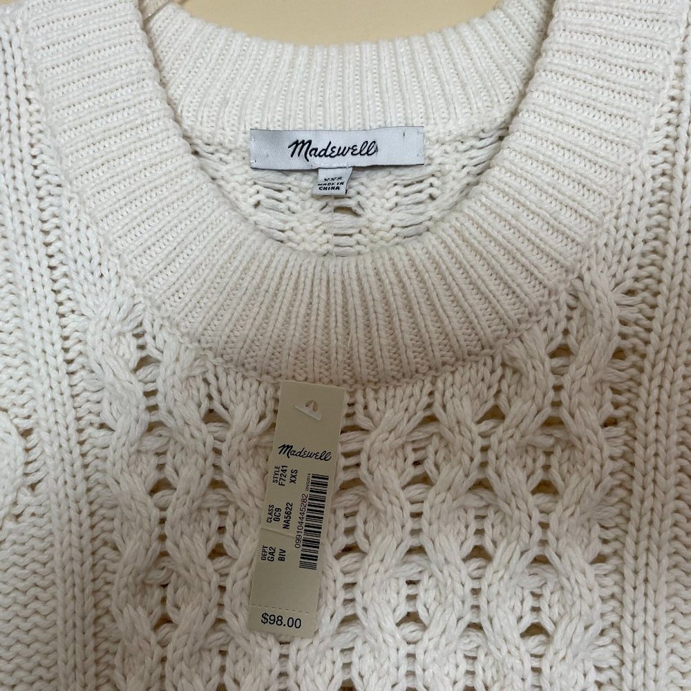 Madewell Cable Knit Fishermen Sweater XXS NWT Neutral Old Money Quiet Luxury - Picture 4 of 8